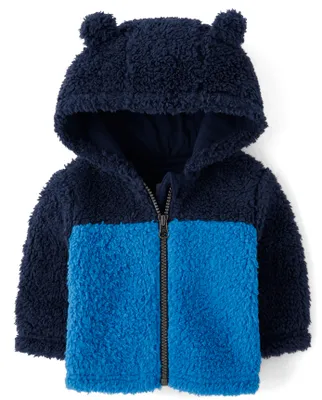Baby Boys Colorblock Bear Sherpa Cozy Jacket