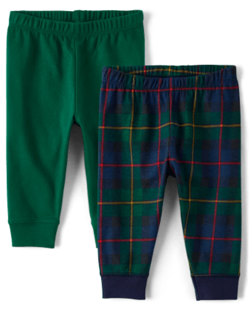 Baby Boys Plaid And Solid Knit Pants 2-Pack