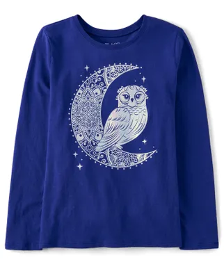 Girls Owl Moon Graphic Tee
