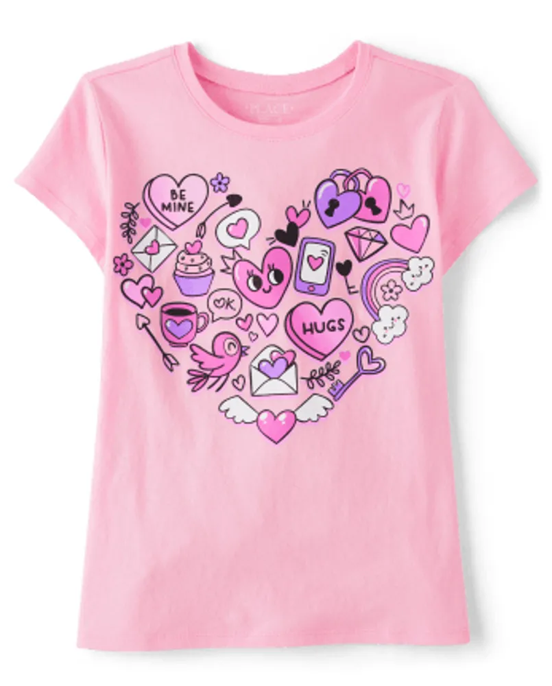 Girls Valentine's Day Heart Icon Graphic Tee