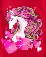 Girls Valentine's Day Unicorn Graphic Tee