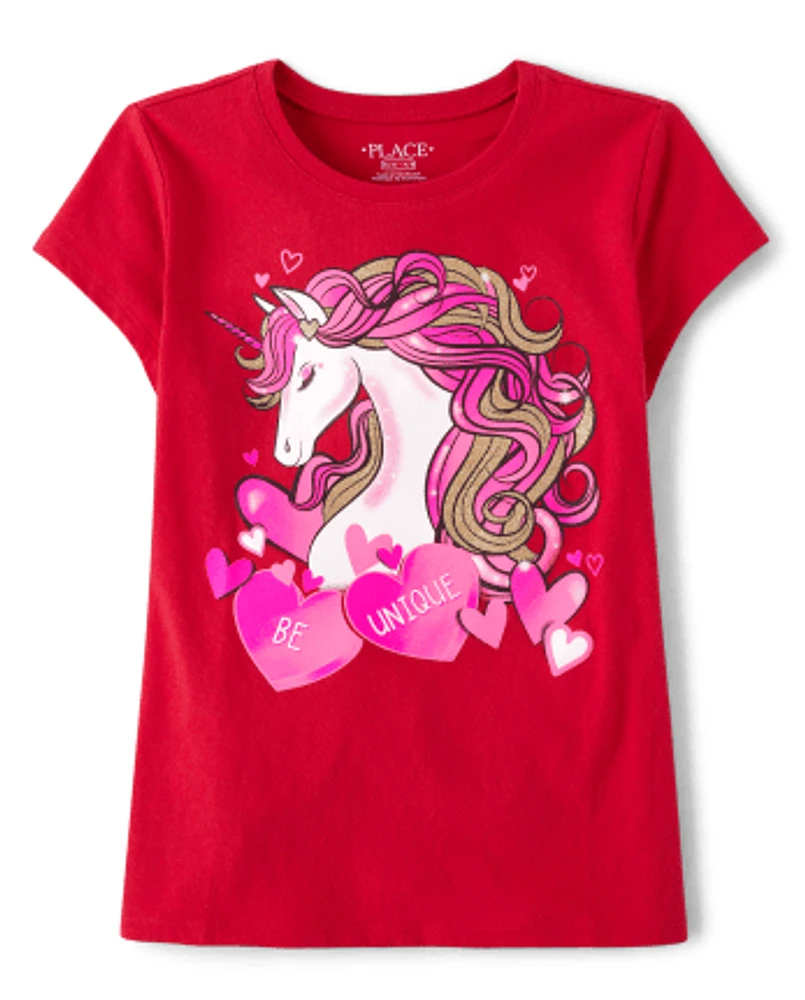 Girls Valentine's Day Unicorn Graphic Tee