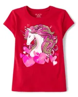 Girls Valentine's Day Unicorn Graphic Tee