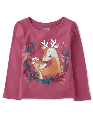 Baby And Toddler Girls Reindeer Graphic Tee