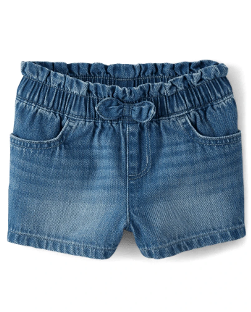 Toddler Girls Paperbag Waist Denim Shortie Shorts