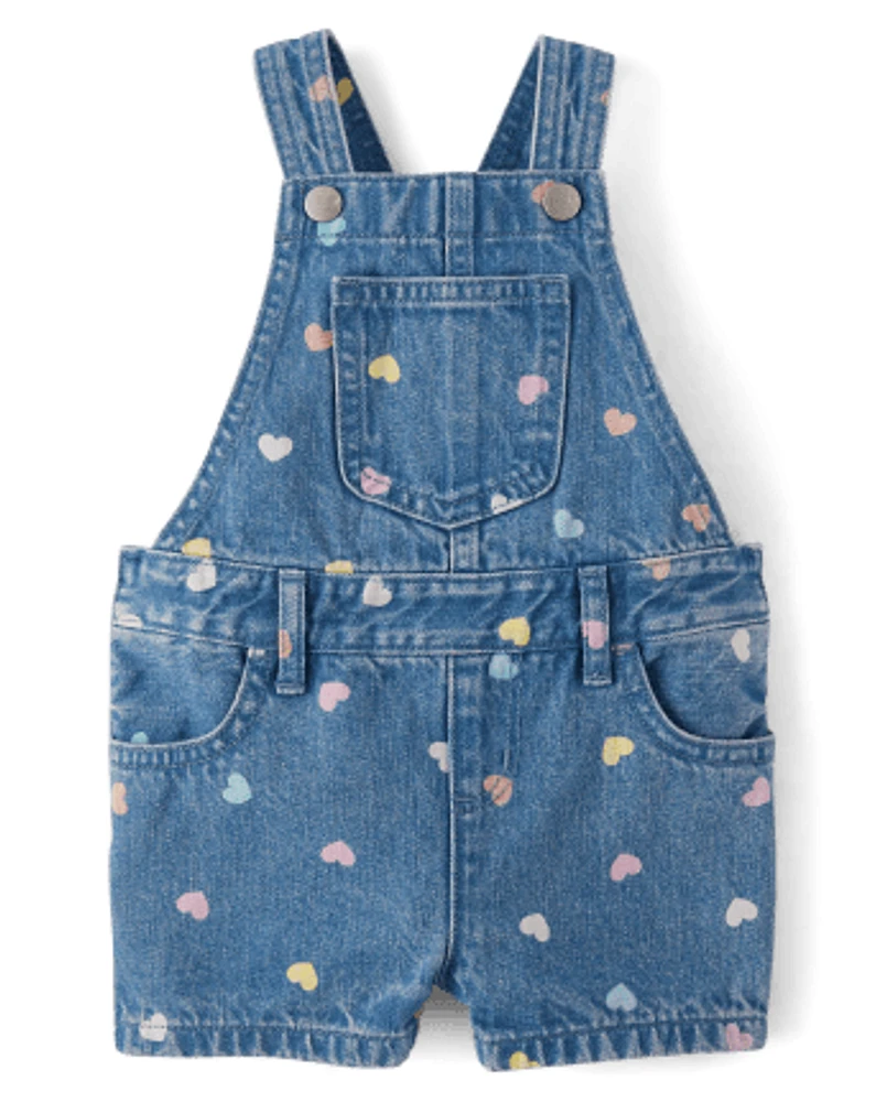 Baby And Toddler Girls Print Denim Shortalls