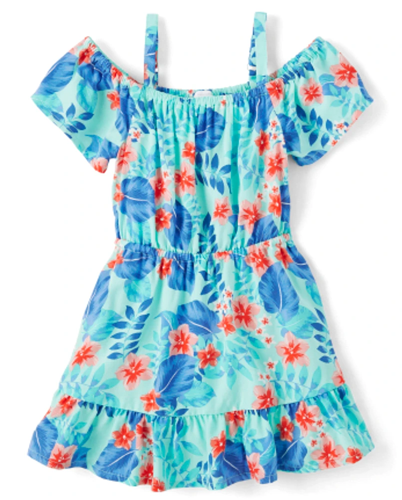 Toddler Girls Matching Family Tropical Ruffle Dress