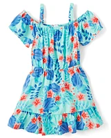 Robe à volants tropicale assortie pour petites filles