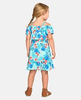 Robe à volants tropicale assortie pour petites filles