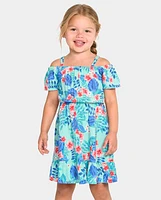 Toddler Girls Matching Family Tropical Ruffle Dress