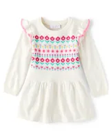 Baby And Toddler Girls Floral Fairisle Peplum Sweater Dress