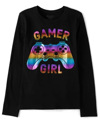 Girls Rainbow Gamer Girl Graphic Tee