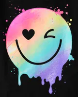 Girls Rainbow Happy Face Graphic Tee