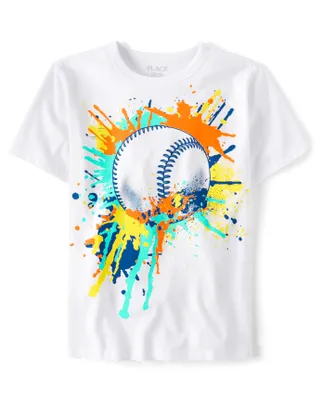 Boys Baseball Paint Splatter Graphic Tee