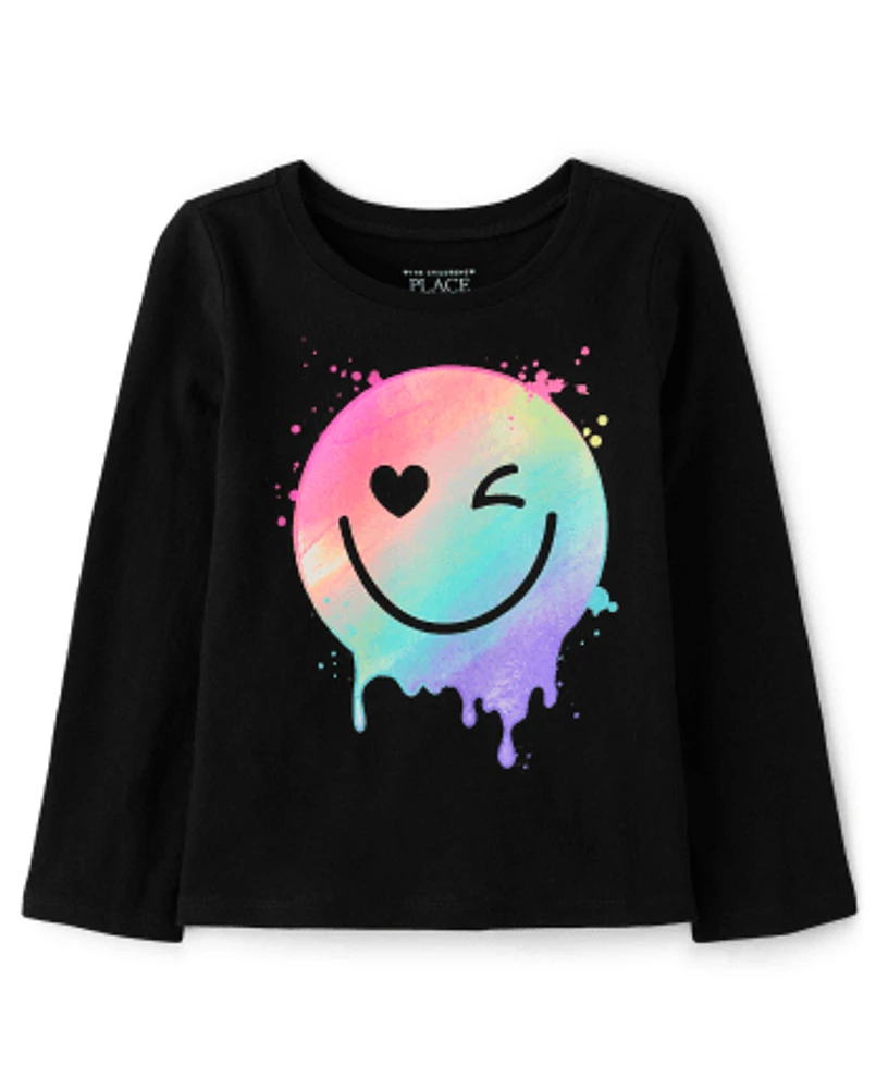 Baby And Toddler Girls Rainbow Happy Face Graphic Tee