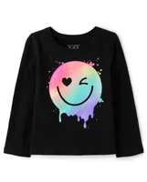 Baby And Toddler Girls Rainbow Happy Face Graphic Tee