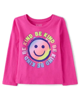 Baby And Toddler Girls Be Kind Happy Face Graphic Tee