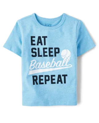 Baby And Toddler Boys Eat Sleep Baseball Repeat Graphic Tee