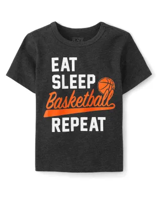 Baby And Toddler Boys Eat Sleep Basketball Repeat Graphic Tee