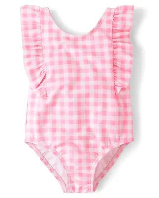 Baby And Toddler Girls Gingham Flutter One Piece Swimsuit