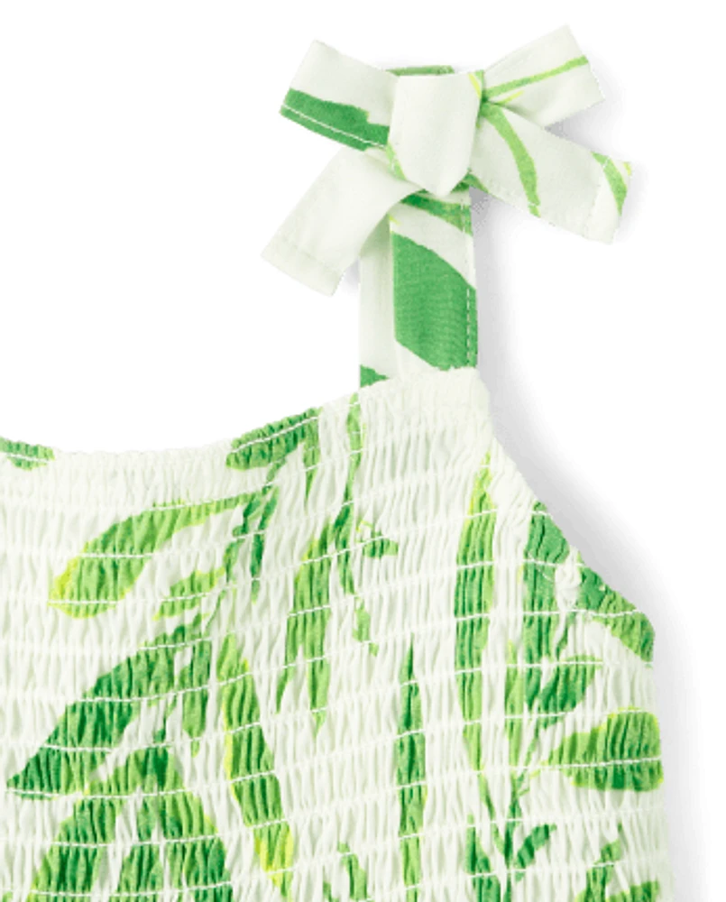 Toddler Girls Matching Family Palm Leaf Ruffle Dress