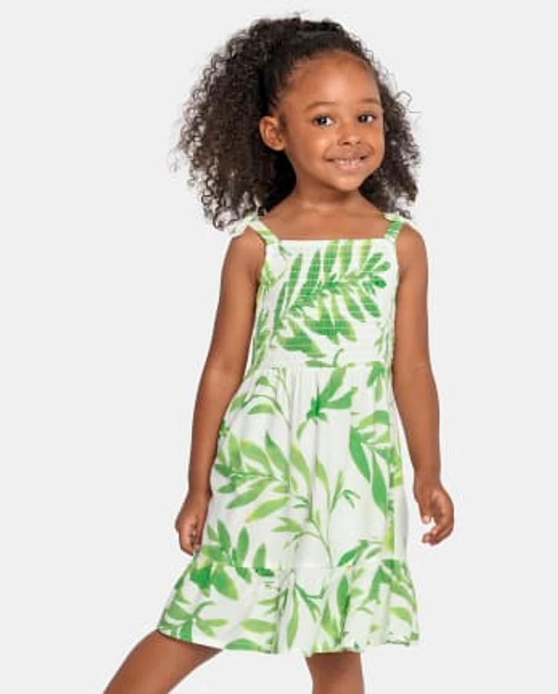 Toddler Girls Matching Family Palm Leaf Ruffle Dress