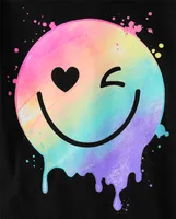 Girls Rainbow Happy Face Graphic Tee