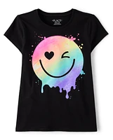 Girls Rainbow Happy Face Graphic Tee