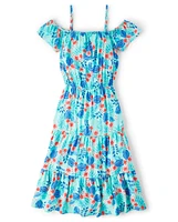 Girls Matching Family Tropical Tiered Dress
