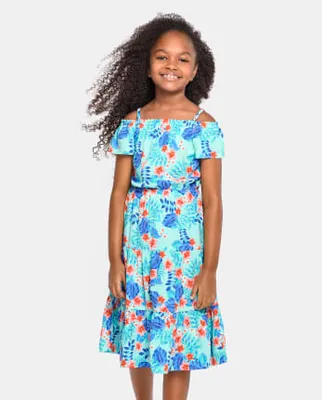 Girls Matching Family Tropical Tiered Dress