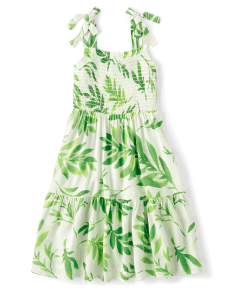 Girls Matching Family Palm Leaf Tiered Dress