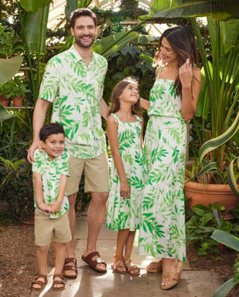 Girls Matching Family Palm Leaf Tiered Dress