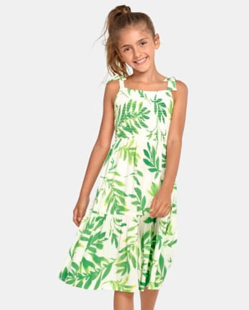 Girls Matching Family Palm Leaf Tiered Dress