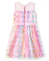 Girls Rainbow 3D Butterfly Mesh Fit And Flare Dress