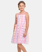 Girls Rainbow 3D Butterfly Mesh Fit And Flare Dress