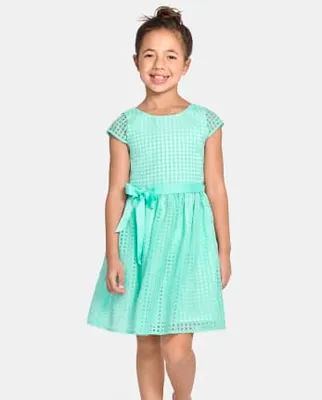 Girls Gingham Organza Fit And Flare Dress