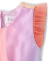 Girls Glitter Rainbow Ombre Mesh Fit And Flare Dress