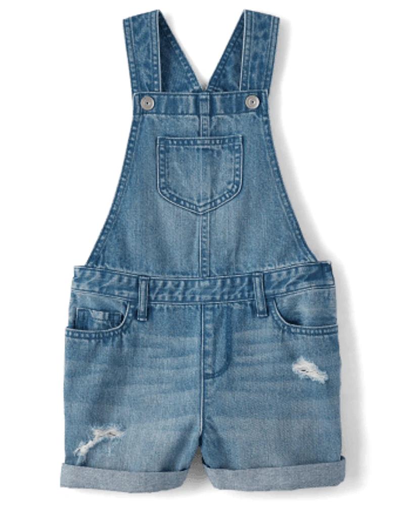 Girls Roll Cuff Denim Shortalls