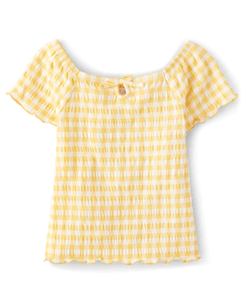 Girls Gingham Smocked Top