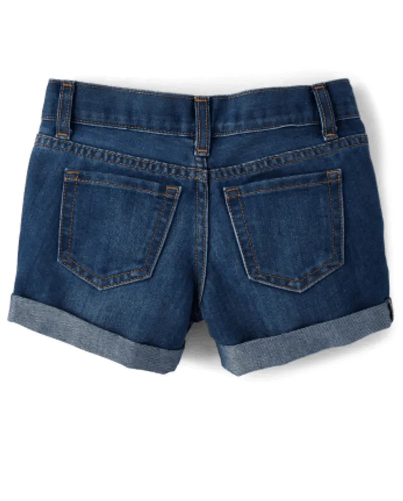 Girls Roll Cuff Denim Shortie Shorts