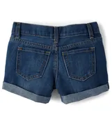 Girls Roll Cuff Denim Shortie Shorts