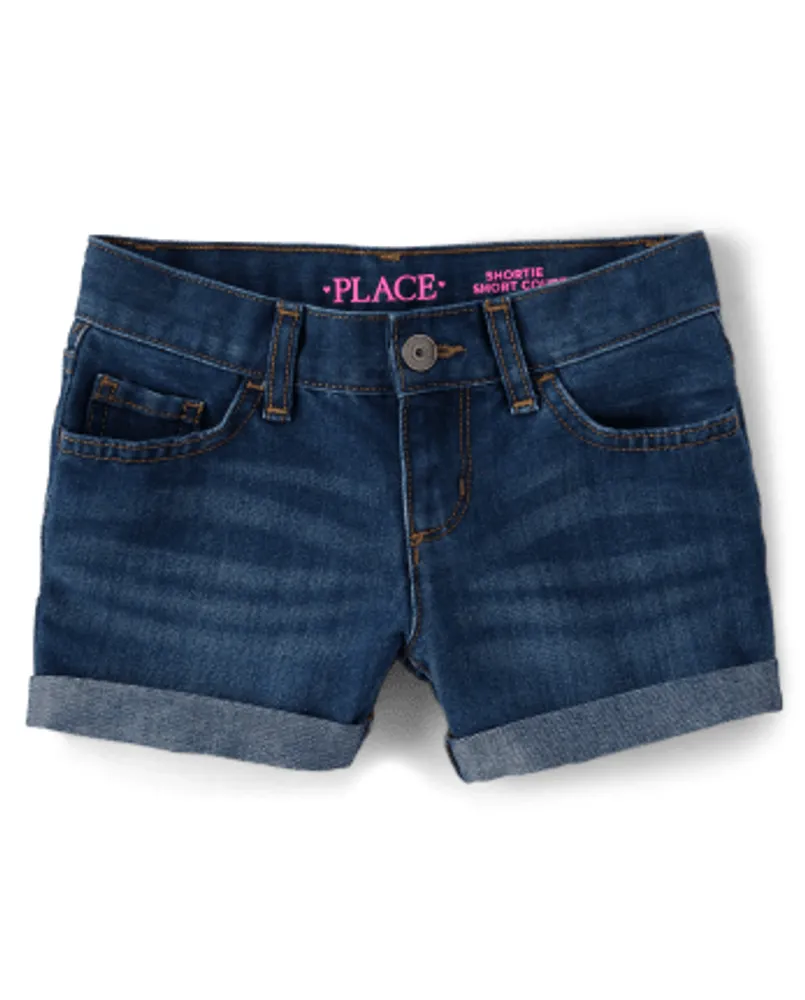 Girls Roll Cuff Denim Shortie Shorts