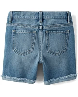 Girls Roll Cuff Denim Midi Shorts