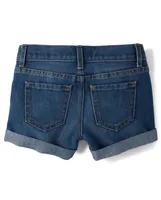 Girls Roll Cuff Denim Shortie Shorts 3-Pack