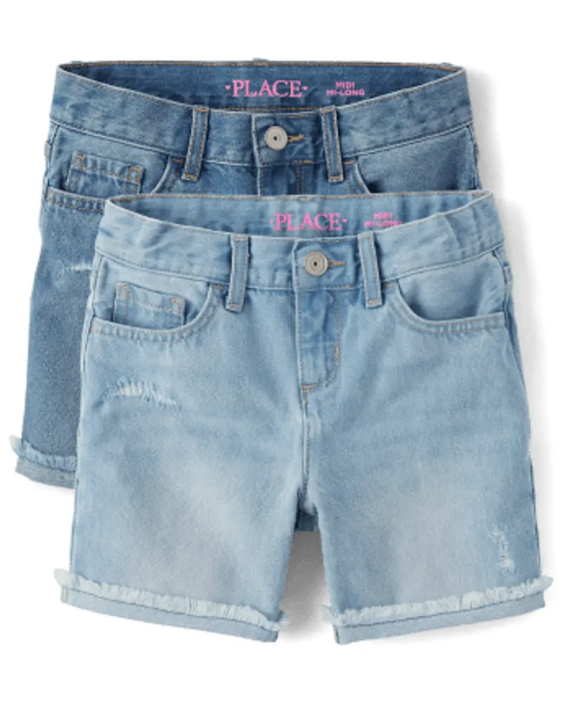 Girls Roll Cuff Denim Midi Shorts 2-Pack