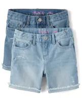 Girls Roll Cuff Denim Midi Shorts 2-Pack