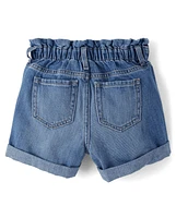 Girls Relaxed Paperbag Waist Denim Shortie Shorts