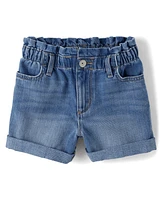 Girls Relaxed Paperbag Waist Denim Shortie Shorts