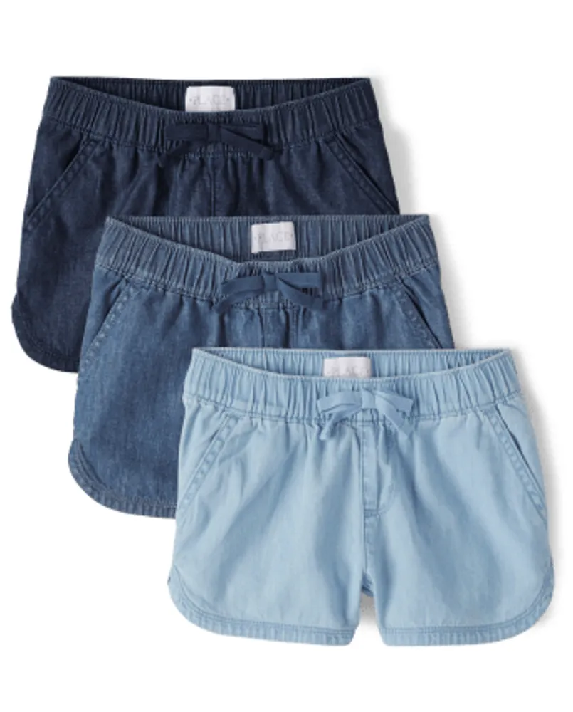 Girls Chambray Pull On Shorts 3-Pack