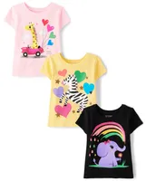 Baby And Toddler Girls Animal Graphic Tee 3-Pack